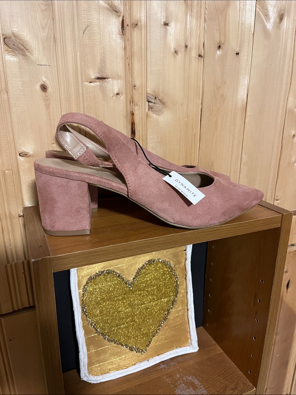 Dynamite Dusty Pink Suede Slingback Block Heels
